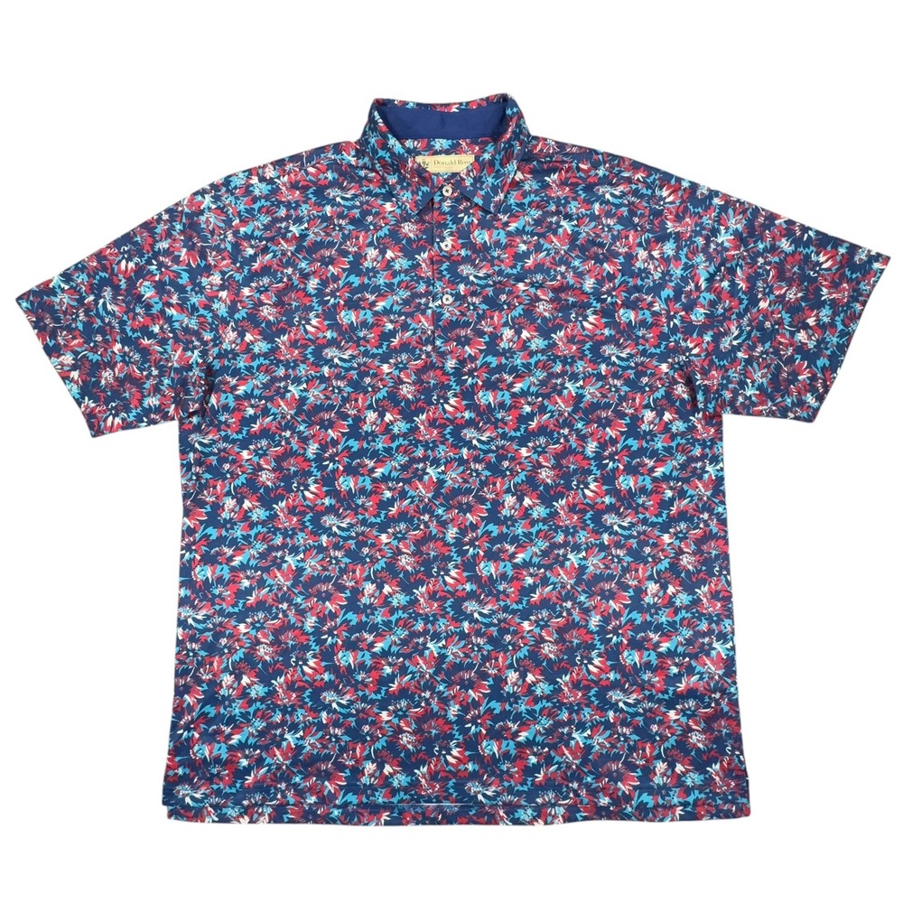 Donald Ross Golf Polo Shirt Mens XL Red White Blue Floral Short Sleeve Patriotic